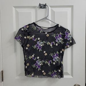 Urban Outfitters Embroidered Mesh Top